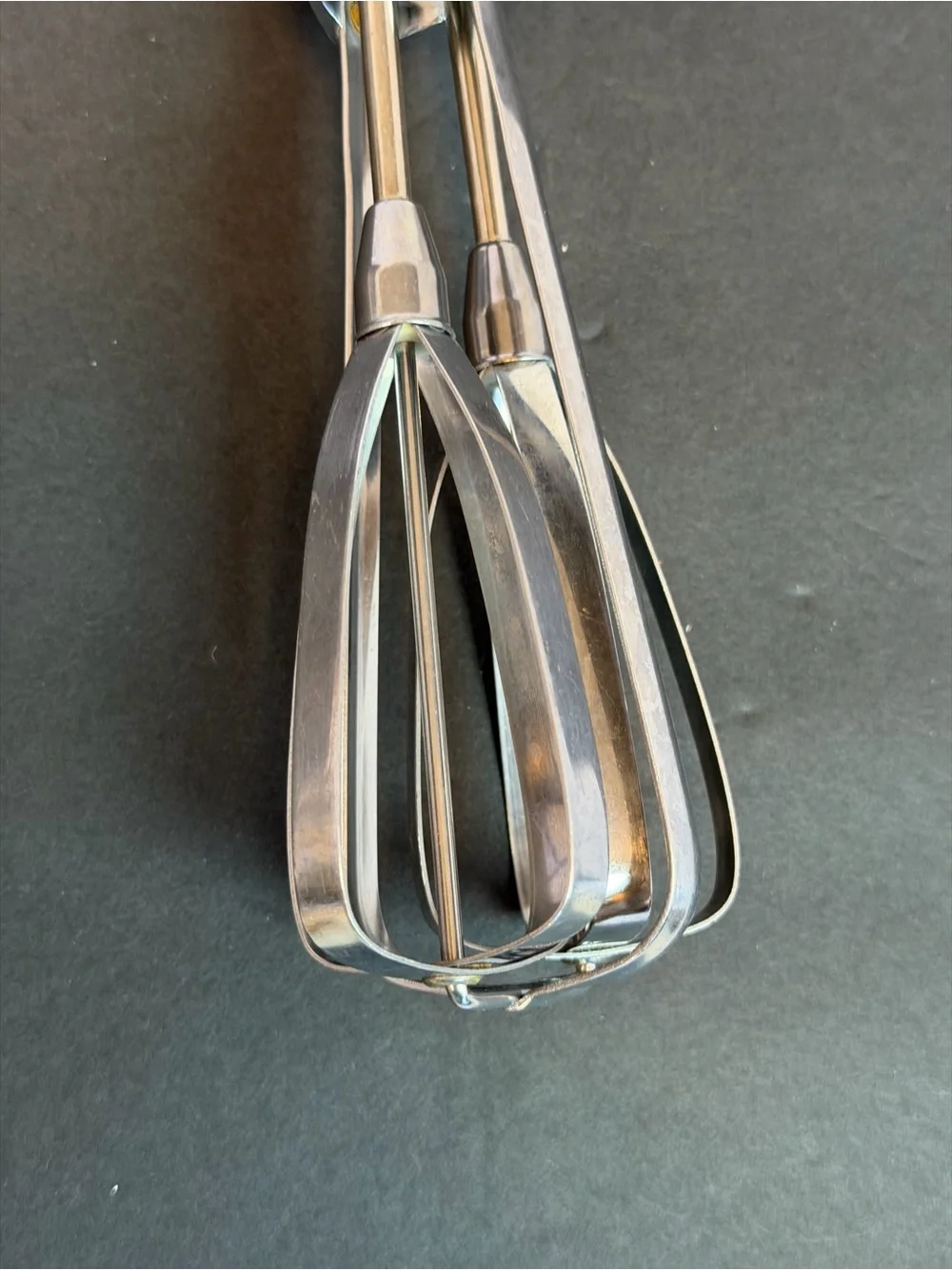 Vintage EKCO Flint Egg Beater Hand Held Crank Mixer Stainless Cream Handle Works